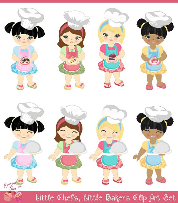 Little Chefs Little Bakers Cake Girls Clip Art Set