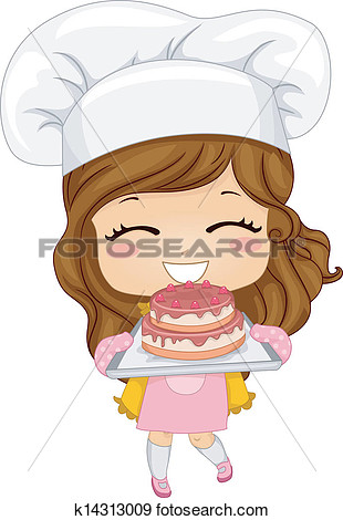 Little Girl Baking Cake View Large Illustration
