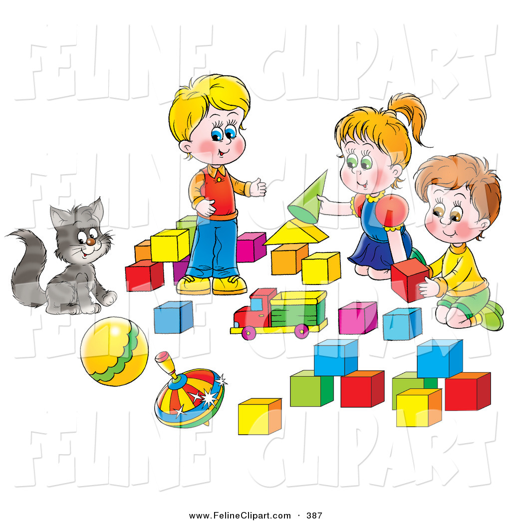     Two Boys And A Girl Play With Blocks In Their Playroom By Alex Bannykh