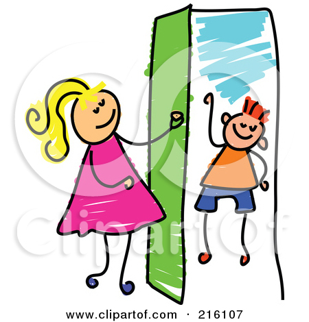 Visit Clipart 216107 Childs Sketch Of A Girl Opening A Door To A Boy