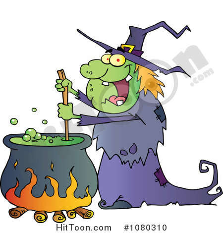 1080310 Clipart Warty Halloween Witch Stirring A Potion In A Cauldron