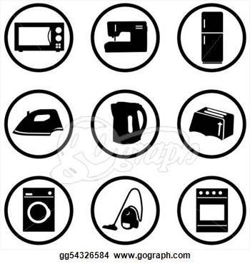Clipart   Home Appliance Black And White Icons Set  Stock Illustration