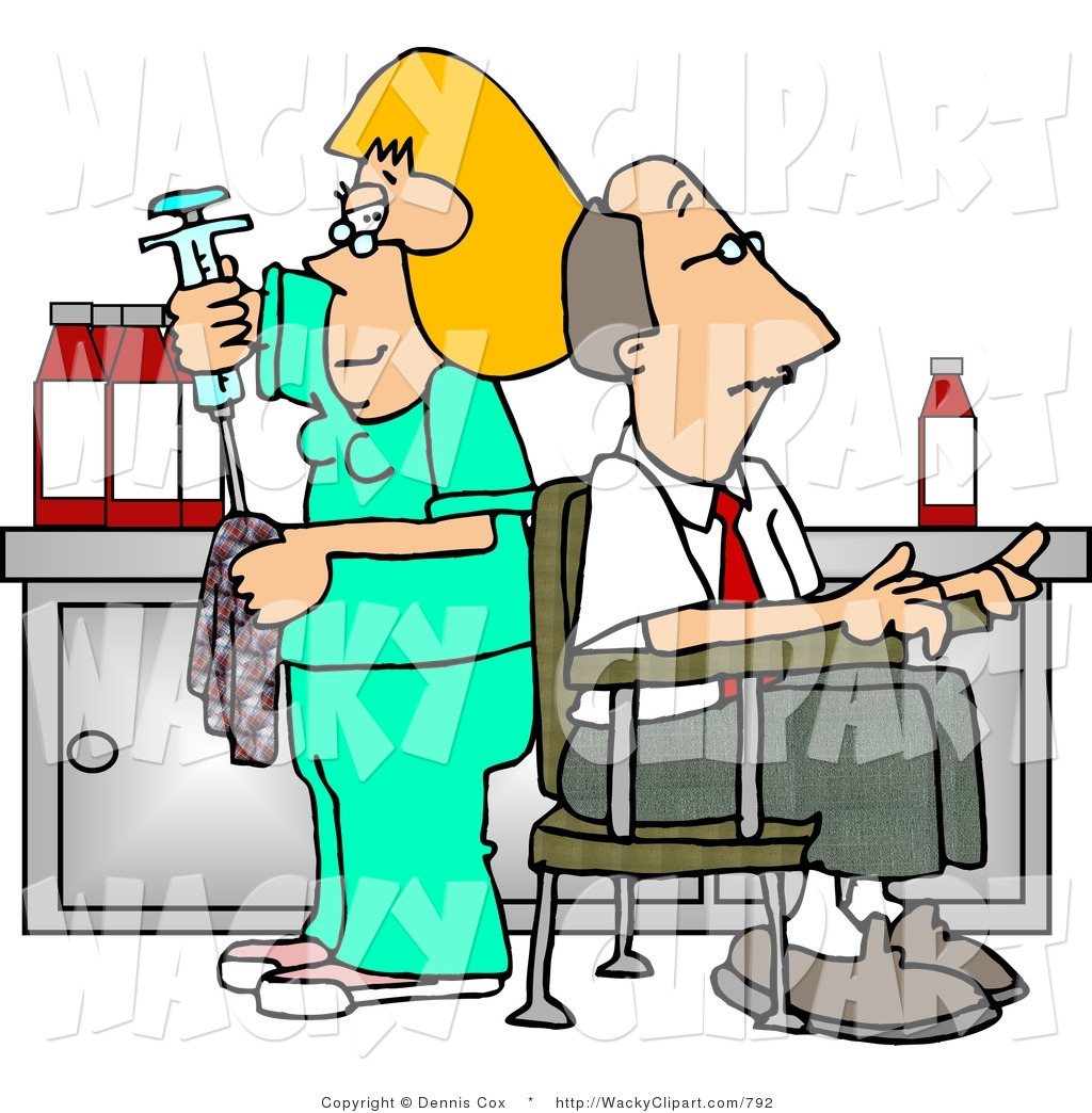 Clipart Of A Smiling Nurse Cleaning Needle After Drawing Blood Samples