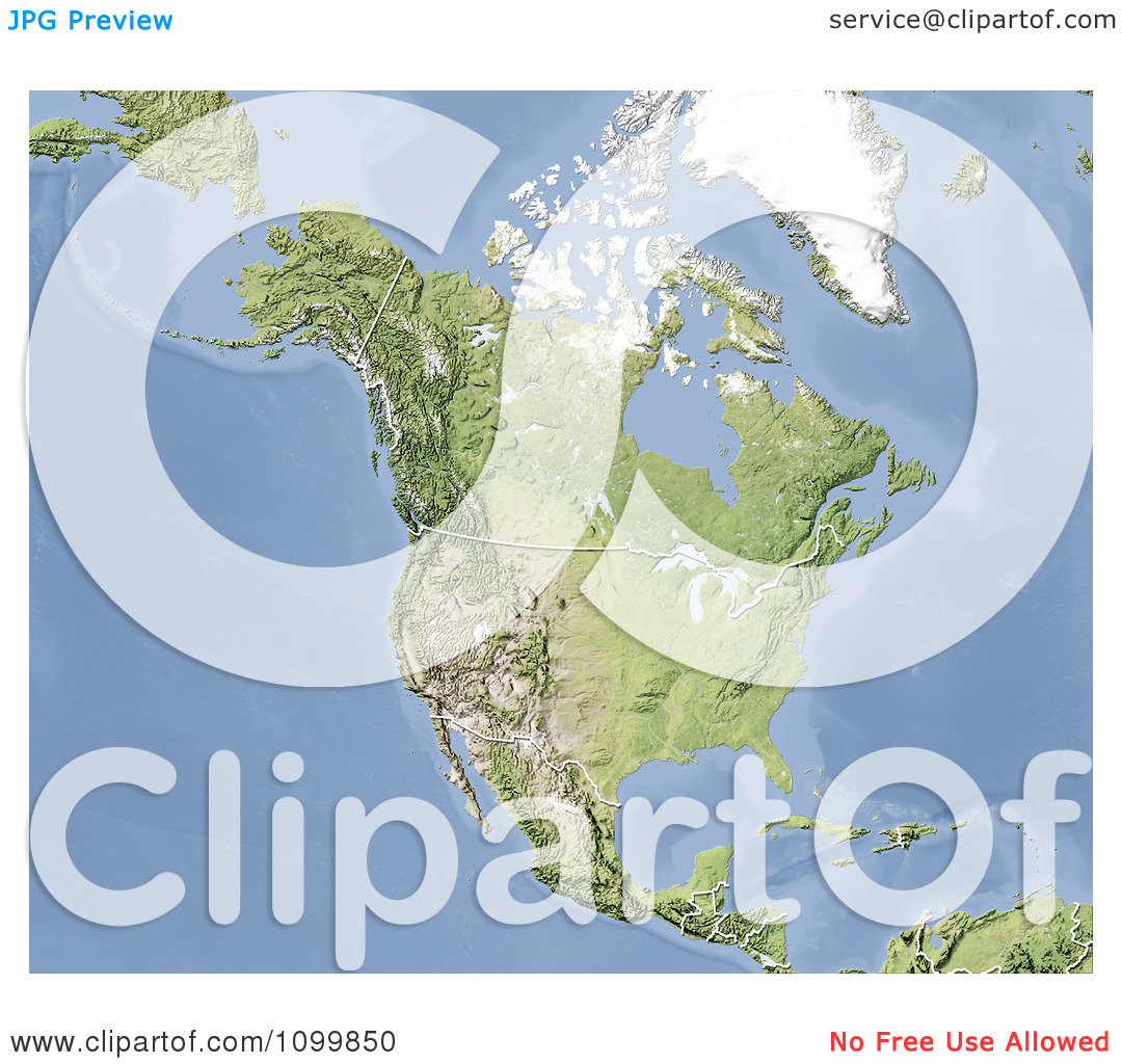 Clipart Shaded Relief Map Of North America   Royalty Free Illustration