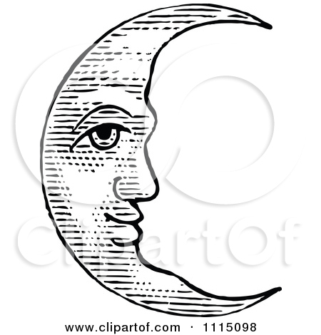 Clipart Vintage Black And White Crescent Moon Face   Royalty Free    