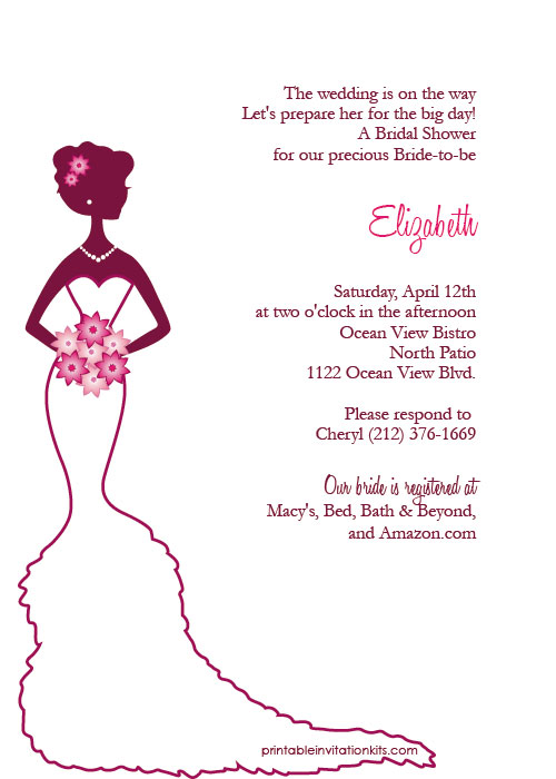 Elegant Bride Bridal Shower Invitation   Printable Invitation Kits