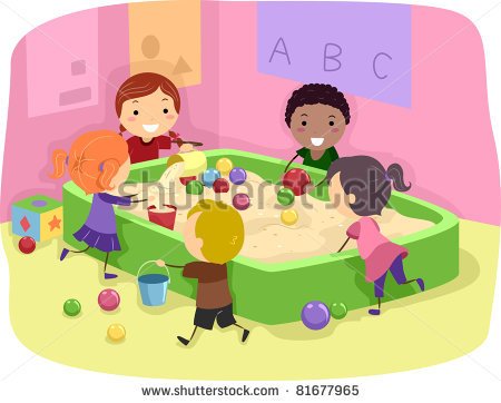 Illustration Of Kids Playing With A Sand Box   Stock Vector