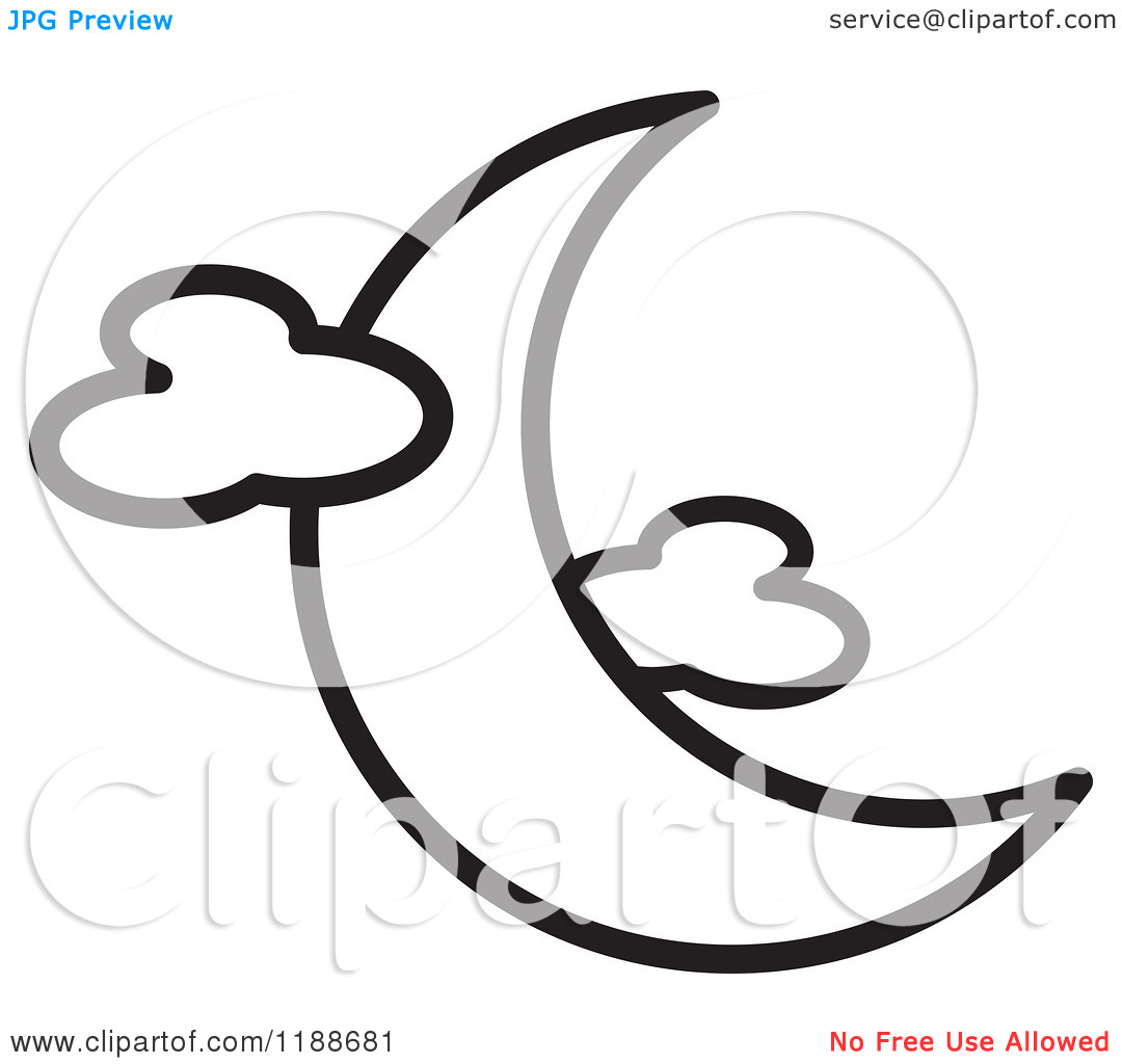 Moon And Clouds Clipart Clipart Of A Black And White Crescent Moon And    