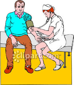 Nurse Taking A Man S Blood Pressure Using A Stethoscope And