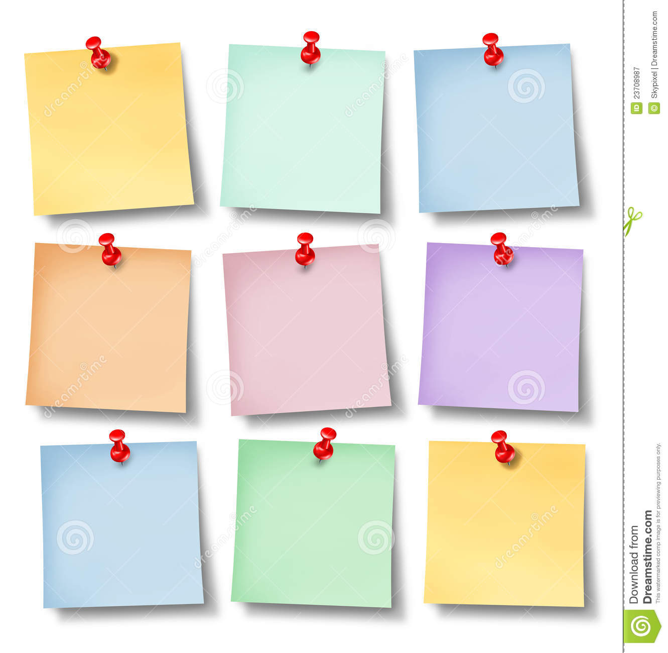 Reminder Office Notes With Six Blank Paper Memos On A White Background