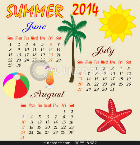 Summer Calendar 2014 Stock Vector Clipart Summer Calendar For 2014    