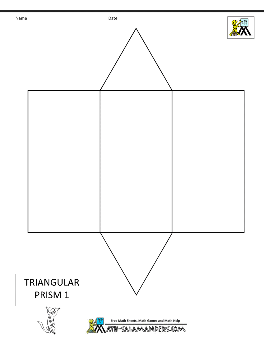 Triangular Prism Net 1 With Tabs Triangular Prism Net 1 No Tabs