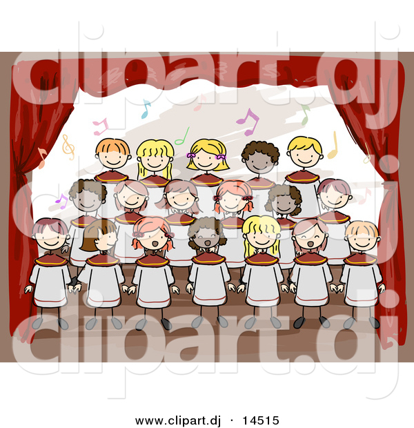 Vector Clipart Of Cartoon Doodled Kids Singing At School Choir On