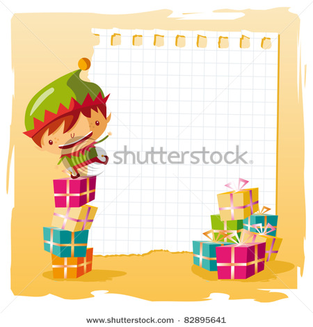 And His Wish List With Christmas Gifts   Vector Clipart Illustration