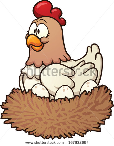 Cartoon Hen With Eggs On Nest  Vector Clip Art Illustration With