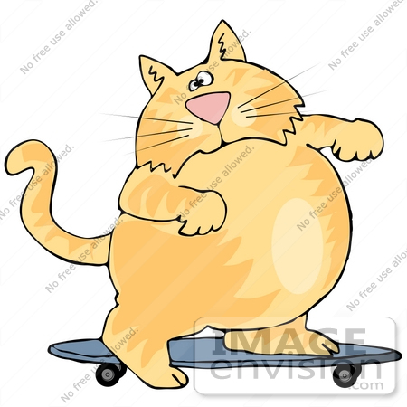 Clip Art Graphic Of A Cute And Chubby Ginger Cat Riding A Skateboard
