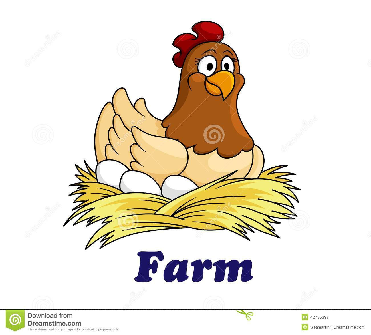 Farm Emblem With A Cute Hen Sitting On Her Eggs On A Bed Of Straw With