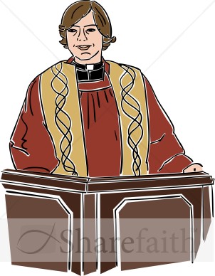 Female Preacher Behind Lectern   Clergy Clipart