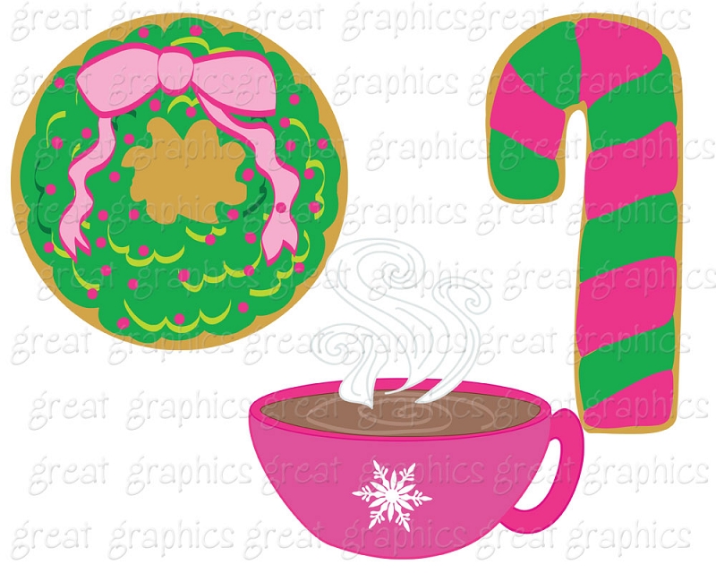 Printable Pink Green Christmas Cookies Clip Art