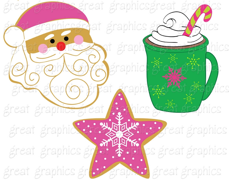 Printable Pink Green Christmas Cookies Clip Art