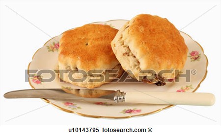 Stock Image   Two Fruit Scones On Vintage Floral Bone China Plate With