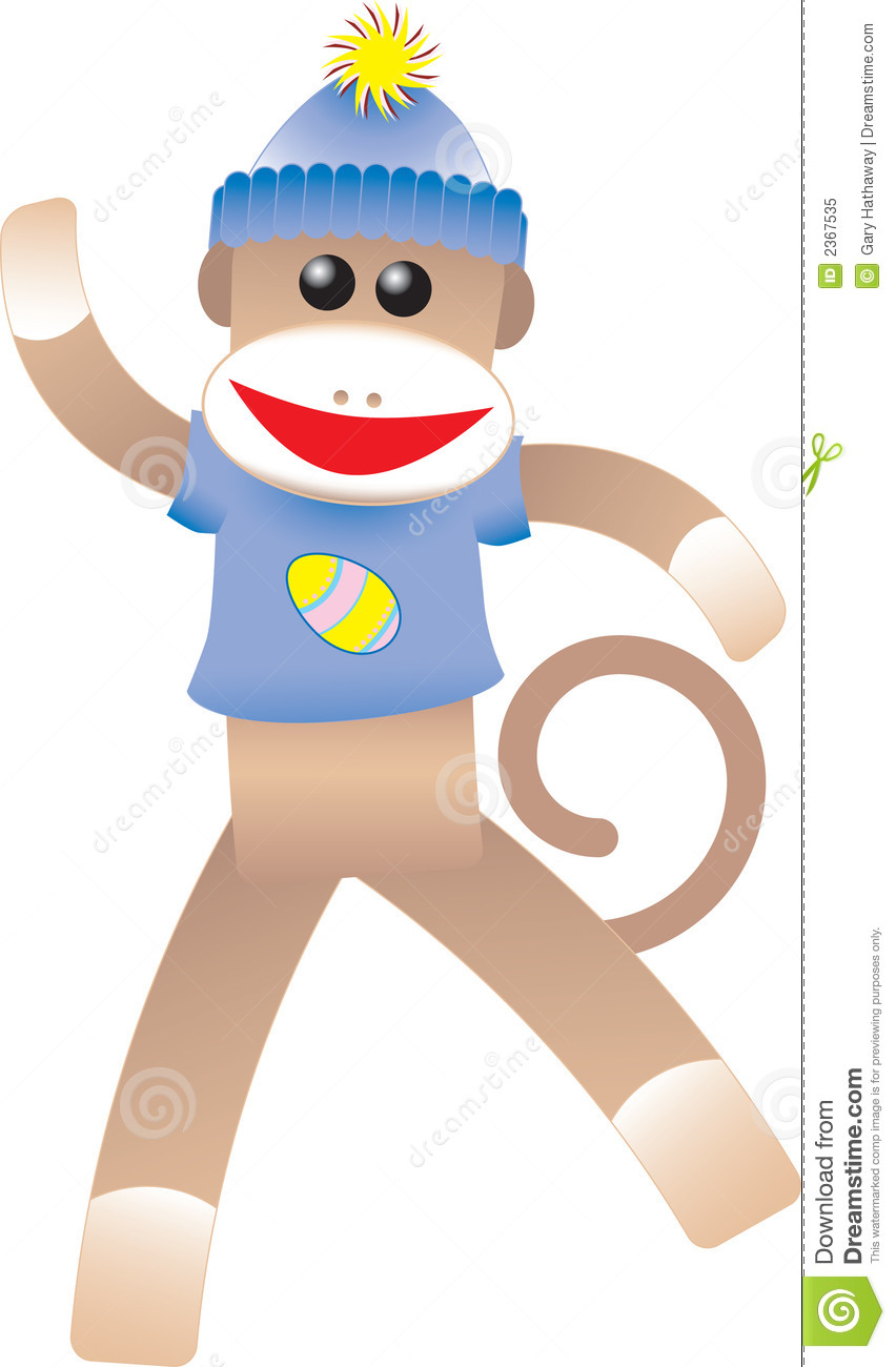Cute Illustrated Sock Monkey Wearing A Periwinkle Hat And A