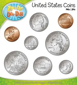 United States Coins Currency Clip Art   Comes In Color And Black