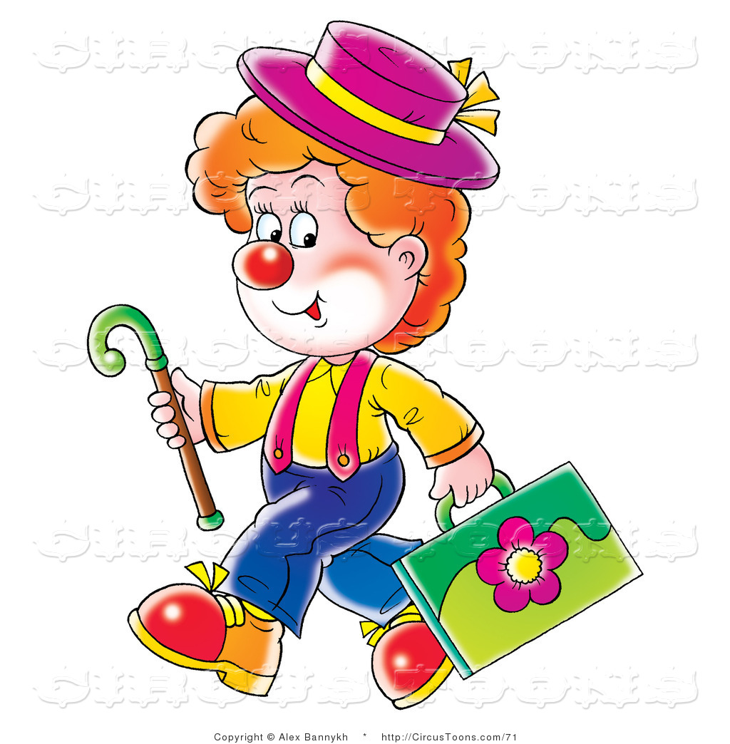 Circus Clipart Of An Adorable Red Haired Clown Boy In A Hat Carrying