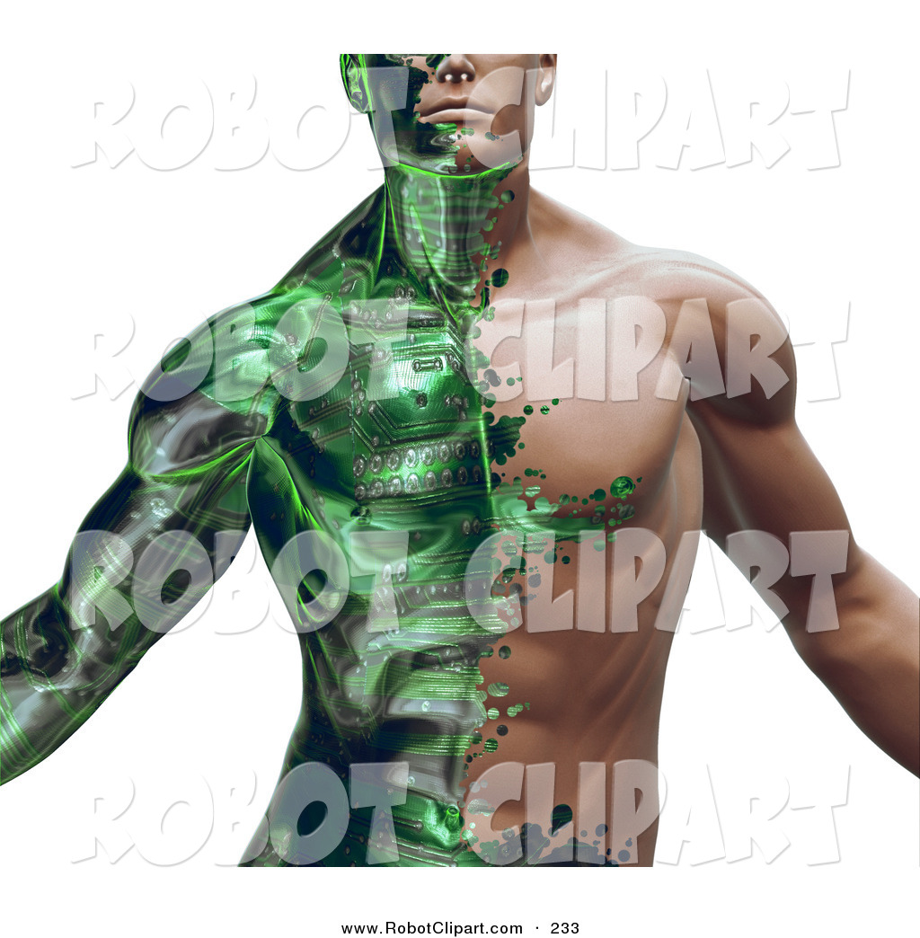 Human Skin Clipart Part Man Part Robot Muscular Man With Green