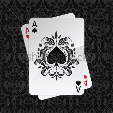 Aces Playing Cards On Black Seamless Damask Pattern Spades Overlies
