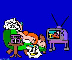 Animation Of A Lady Eating Chips Watching Tv
