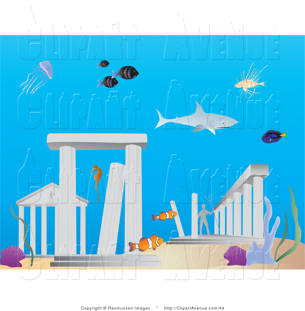 Avenue Clipart Of Sharks And Fish Swimming Around The Lost City Of