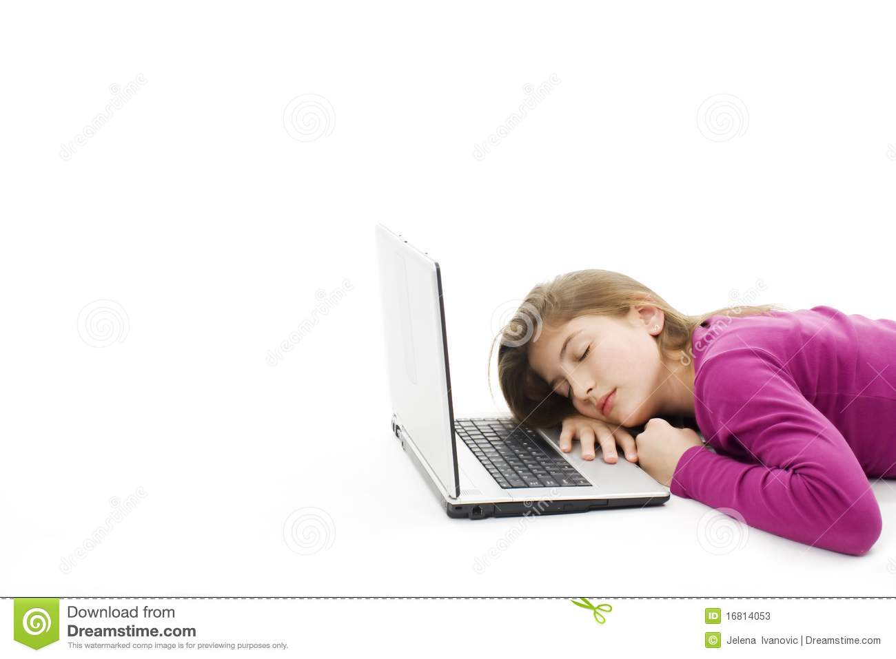 Cute Teenage Girl Sleeping On Her Laptop Computer Stock Photos   Image