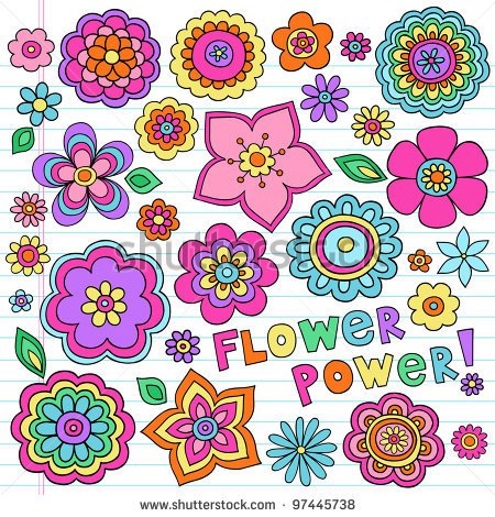 Flower Power Flowers Groovy Psychedelic Hand Drawn Notebook Doodle
