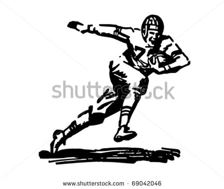 Football Player Running With Ball   Retro Clipart Illustration
