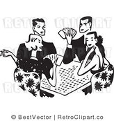 Free Black And White Retro Vector Clip Art Of Couples Playing Cards