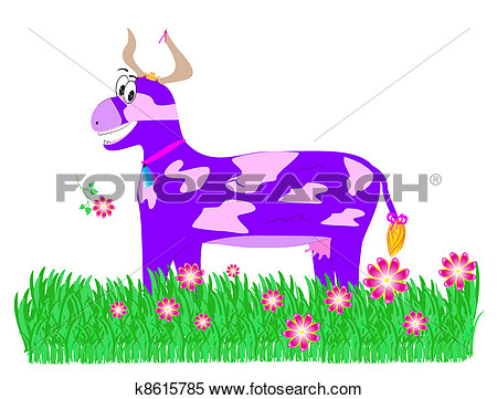 Illustration   Purple Cow In The Meadow  Fotosearch   Search Clipart