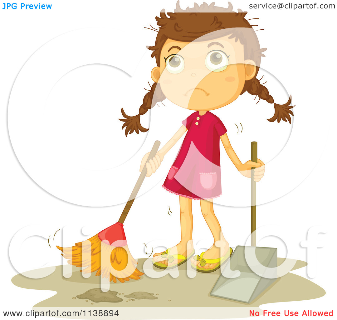 Of A Frazzled Girl Sweeping   Royalty Free Vector Clipart By Colematt