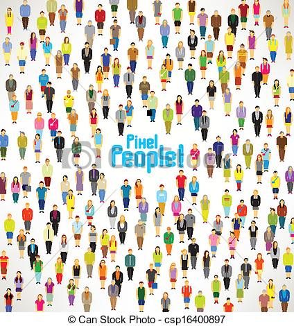 Of A Large Group Of Pixel People Gather Vector Design   A Large