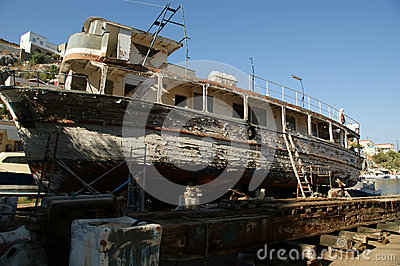 Old Wooden Restored Ship In A Dry Dock Stock Photography   Image