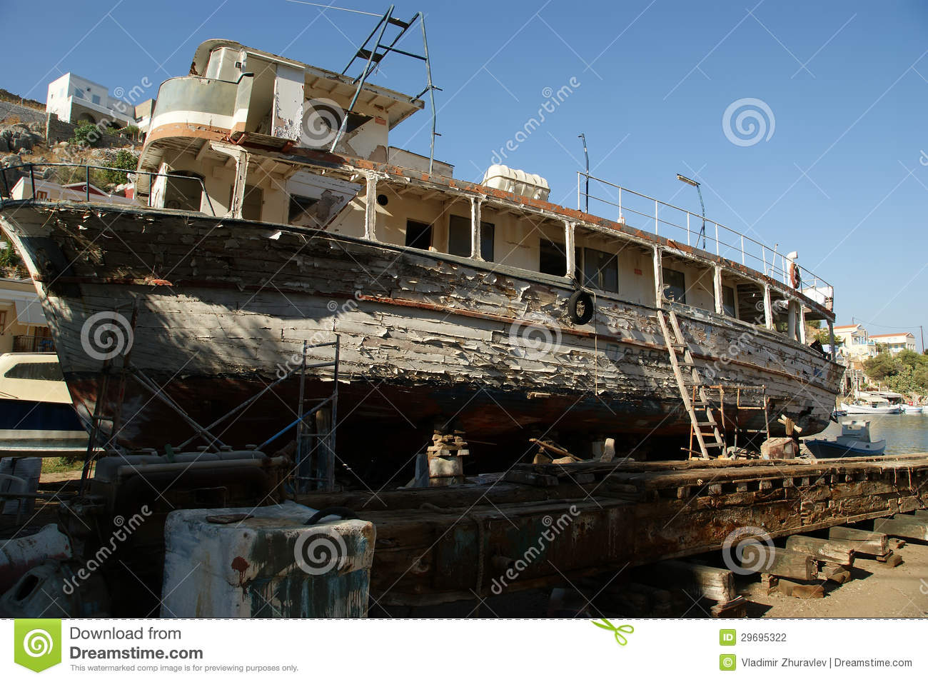 Old Wooden Restored Ship In A Dry Dock Stock Photography   Image