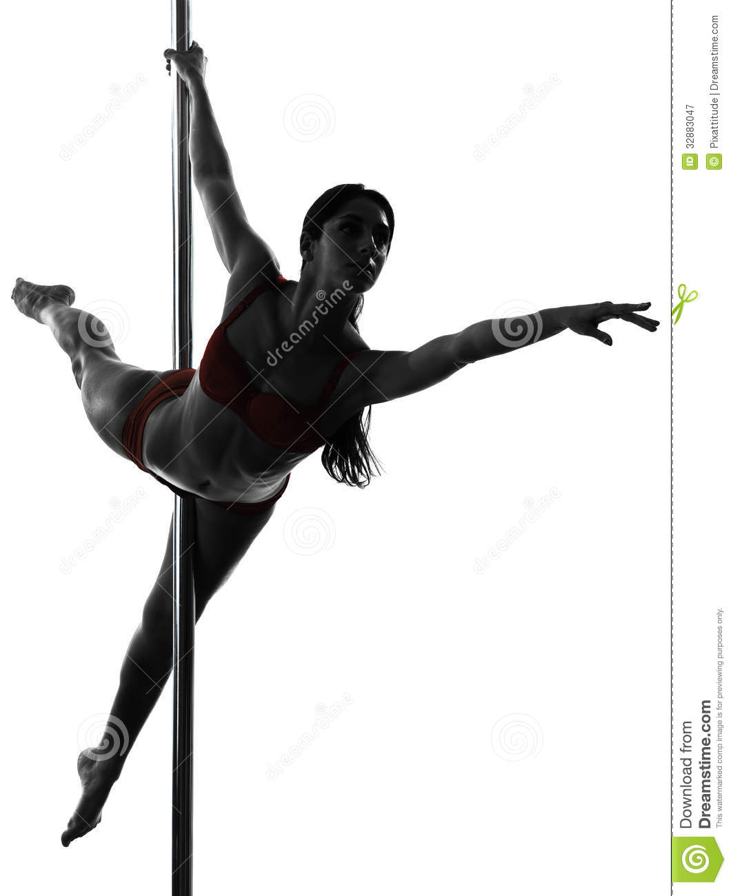 One Caucasian Woman Pole Dancer Dancing In Silhouette Studio Isolated    