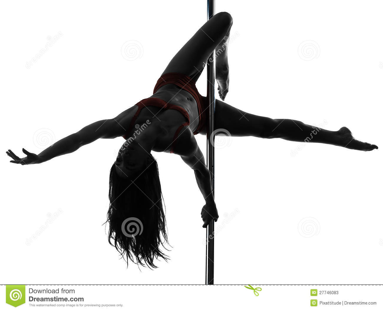 One Caucasian Woman Pole Dancer Dancing In Silhouette Studio On White    