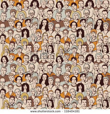 Seamless Pattern Big Group Unrecognizable People Color Vector    