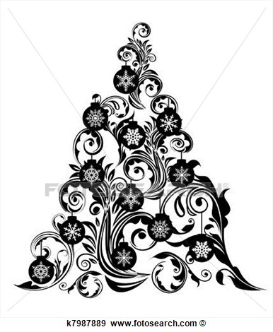 Albero Natale Con Foglia Turbini Disegno E Ornamenti Visualizza