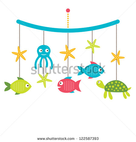 Baby Arrival Or Shower Card Crib Mobile With Sea Animals   Stock