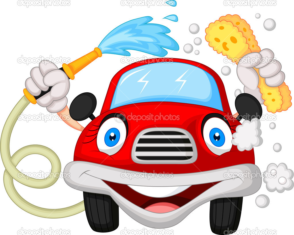 Cartoon Car Washing With Water Pipe And Sponge   Stock Illustration