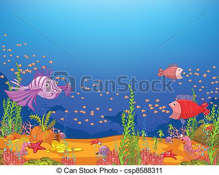 Clip Art Of Cartoon Ocean   Ocean Underwater World Cartoon Coral Reef