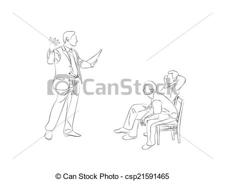 Clip Art Vector Of Doodle Sketch Two Men Sit On Chairs And Listen To