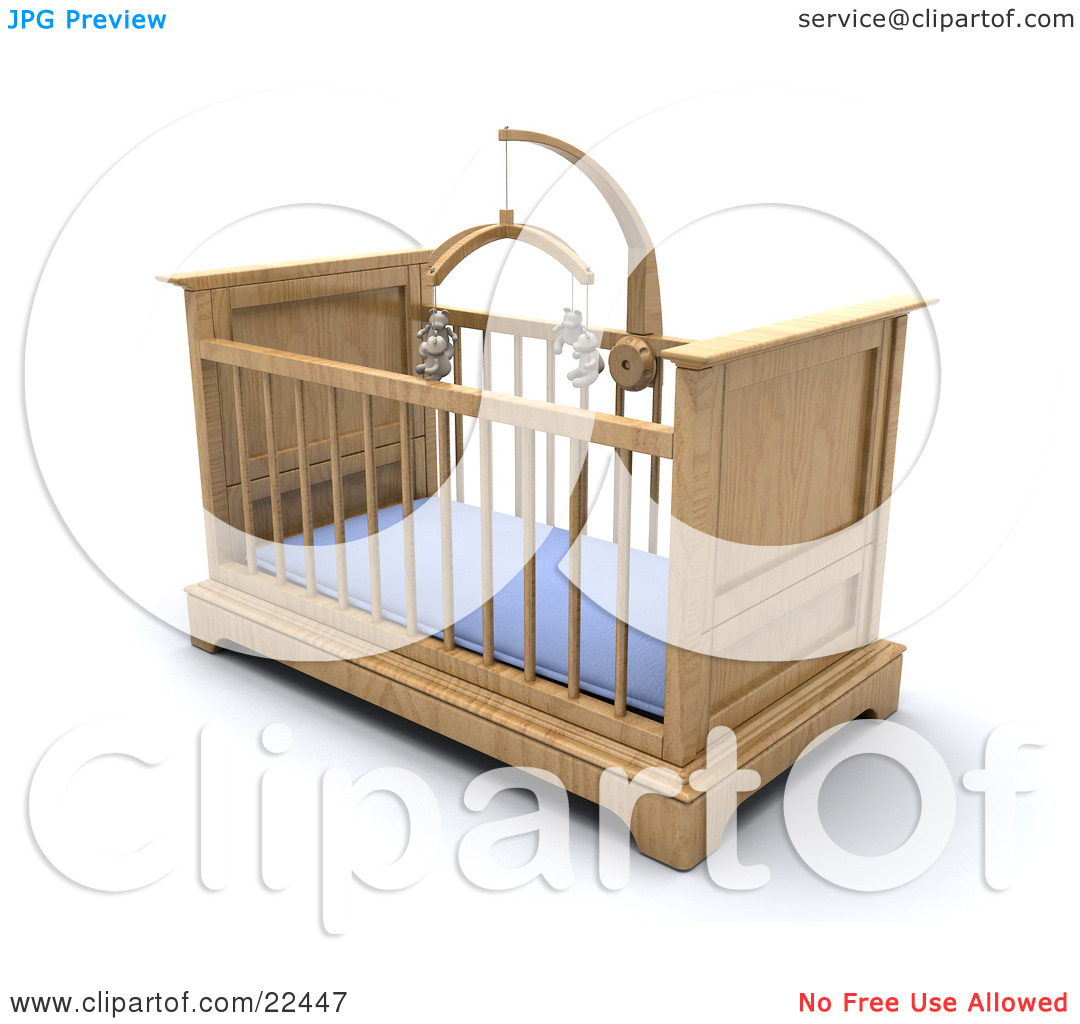 Clipart Illustration Of A Wooden Boy S Baby Crib In A Nursery With A